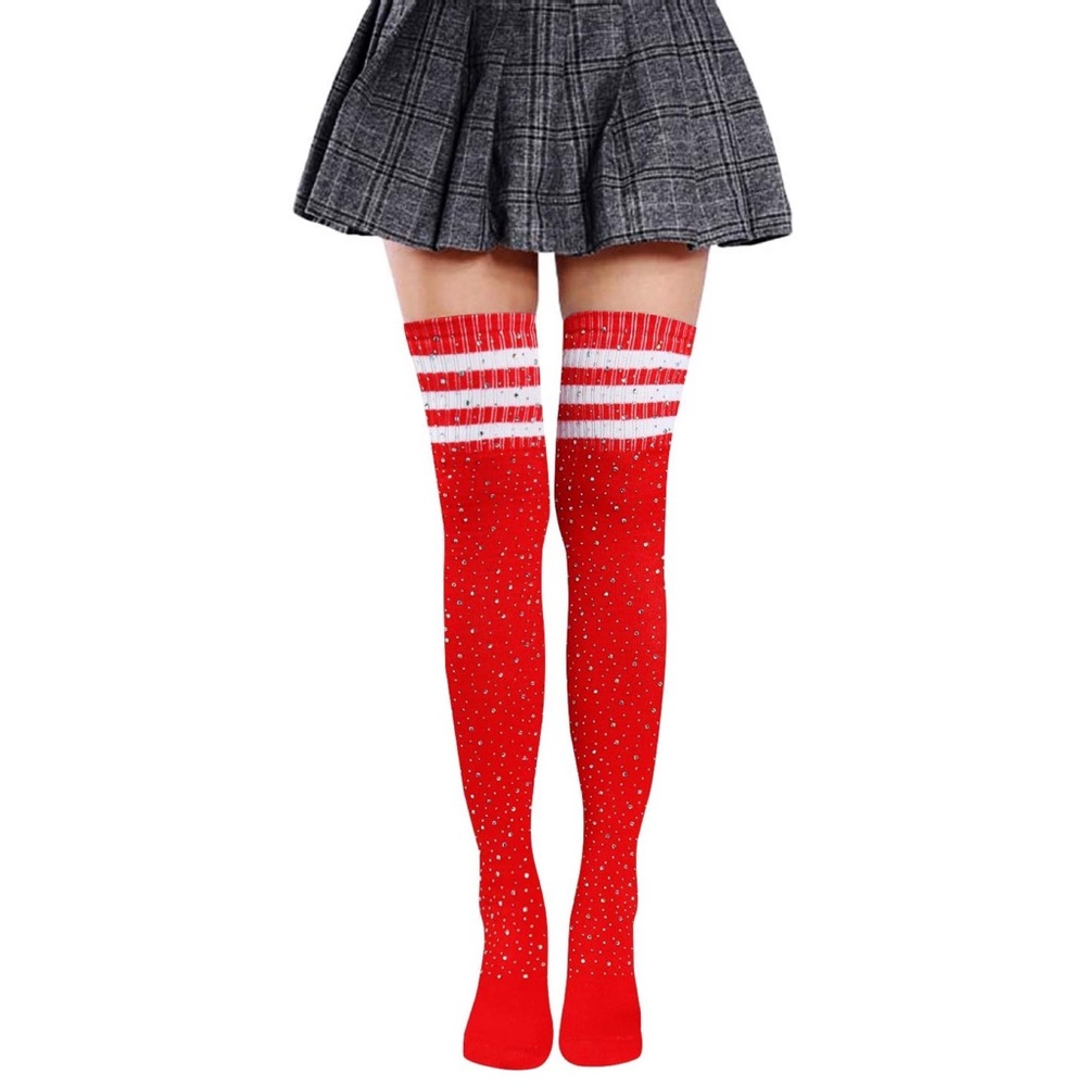 Sexy Bling Rhinestone Over The Knee Red Socks - Picture 2 of 12